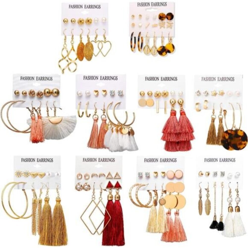 Women 63 Pair Gift Fashion Earrings with Tassel Layered Ball Dangle Hoop Stud‎